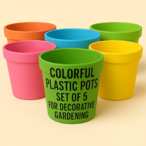 Colorful Plastic Pots – Set of 5 for Decorative Gardening